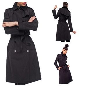 Norma Kamali Lightweight Double Breasted Trench Coat Black Size Medium *No Belt*